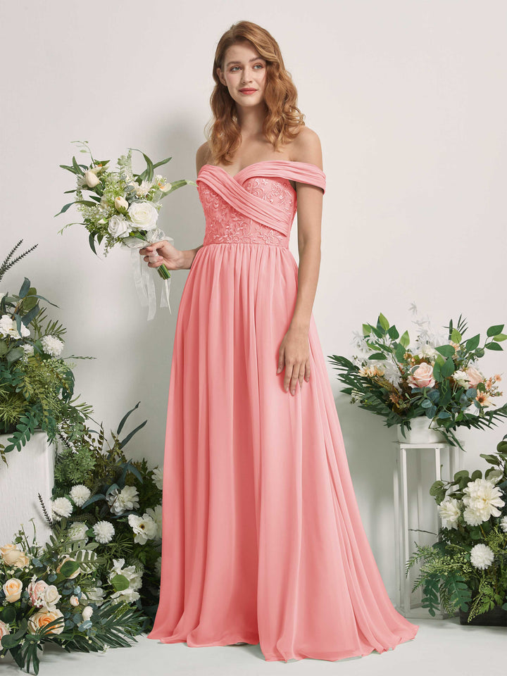 Carlyna Robe Trapèze Épaule Dénudée Longueur Ras du Sol Brodée Robes de Demoiselle d&
