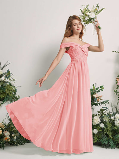 Carlyna Robe Trapèze Épaule Dénudée Longueur Ras du Sol Brodée Robes de Demoiselle d'honneur Rose Ballet #couleur_rose-ballet