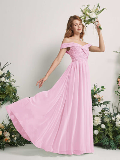 Carlyna Robe Trapèze Épaule Dénudée Longueur Ras du Sol Brodée Robes de Demoiselle d'honneur Rose Bonbon #couleur_rose-bonbon