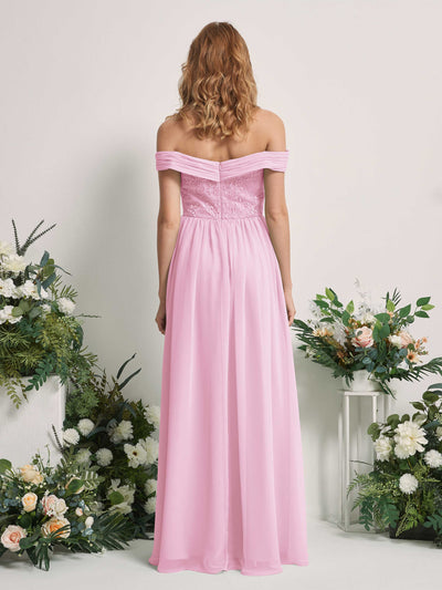 Carlyna Robe Trapèze Épaule Dénudée Longueur Ras du Sol Brodée Robes de Demoiselle d'honneur Rose Bonbon #couleur_rose-bonbon