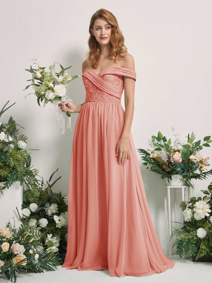 Carlyna Robe Trapèze Épaule Dénudée Longueur Ras du Sol Brodée Robes de Demoiselle d&