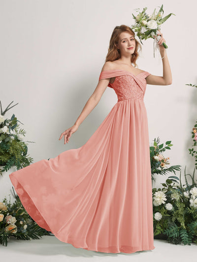 Carlyna Robe Trapèze Épaule Dénudée Longueur Ras du Sol Brodée Robes de Demoiselle d'honneur Rose Champagne #couleur_rose-champagne