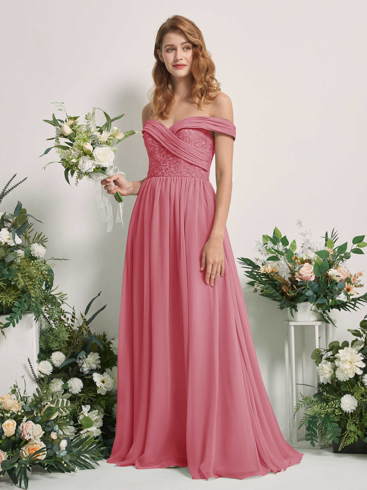 Carlyna Robe Trapèze Épaule Dénudée Longueur Ras du Sol Brodée Robes de Demoiselle d&