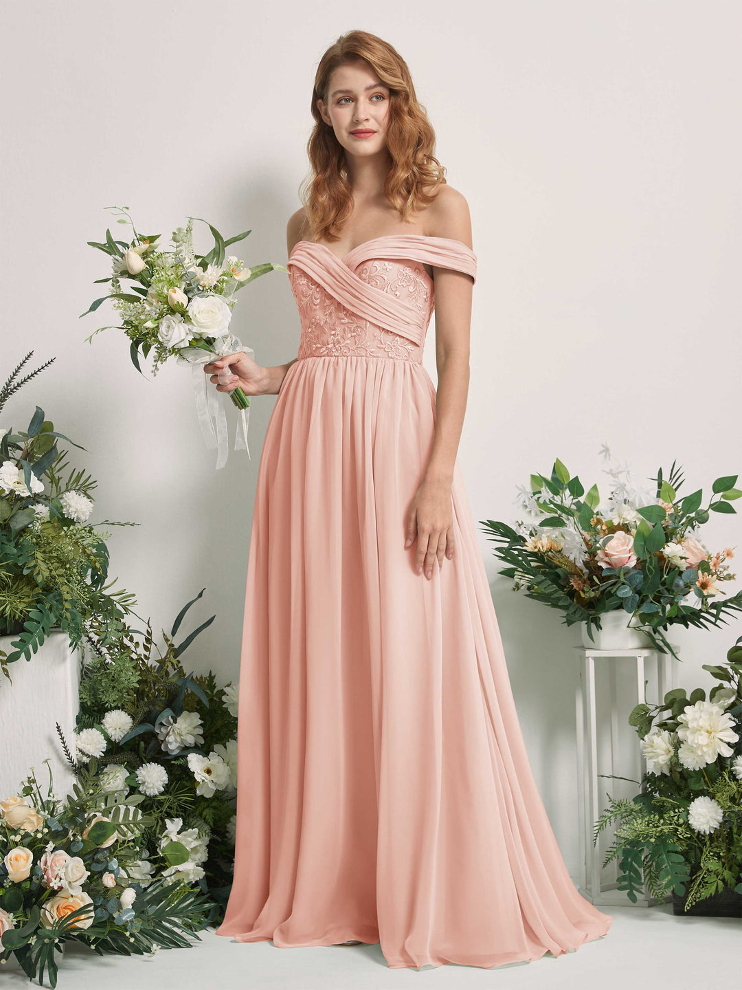 Carlyna Robe Trapèze Épaule Dénudée Longueur Ras du Sol Brodée Robes de Demoiselle d&