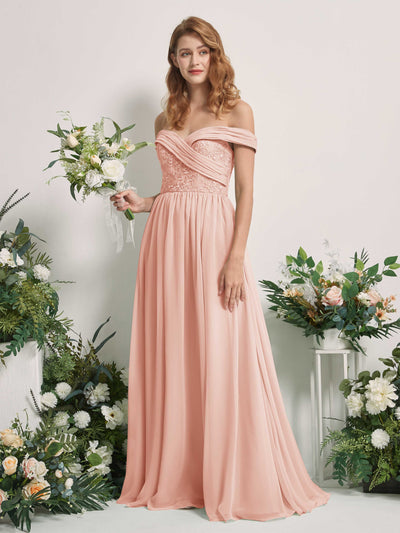Carlyna Robe Trapèze Épaule Dénudée Longueur Ras du Sol Brodée Robes de Demoiselle d'honneur Rose Perle #couleur_rose-perle