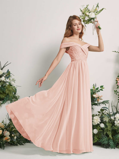 Carlyna Robe Trapèze Épaule Dénudée Longueur Ras du Sol Brodée Robes de Demoiselle d'honneur Rose Perle #couleur_rose-perle