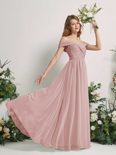 Carlyna Robe Trapèze Épaule Dénudée Longueur Ras du Sol Brodée Robes de Demoiselle d'honneur Rose Poussiéreux #couleur_rose-poussi-reux