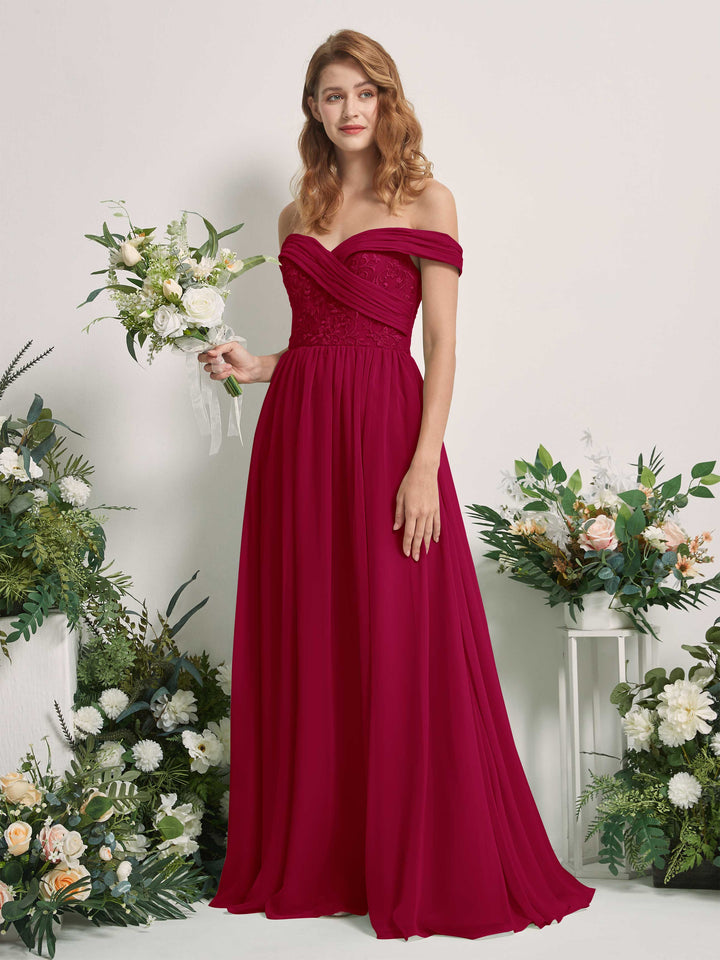 Carlyna Robe Trapèze Épaule Dénudée Longueur Ras du Sol Brodée Robes de Demoiselle d&