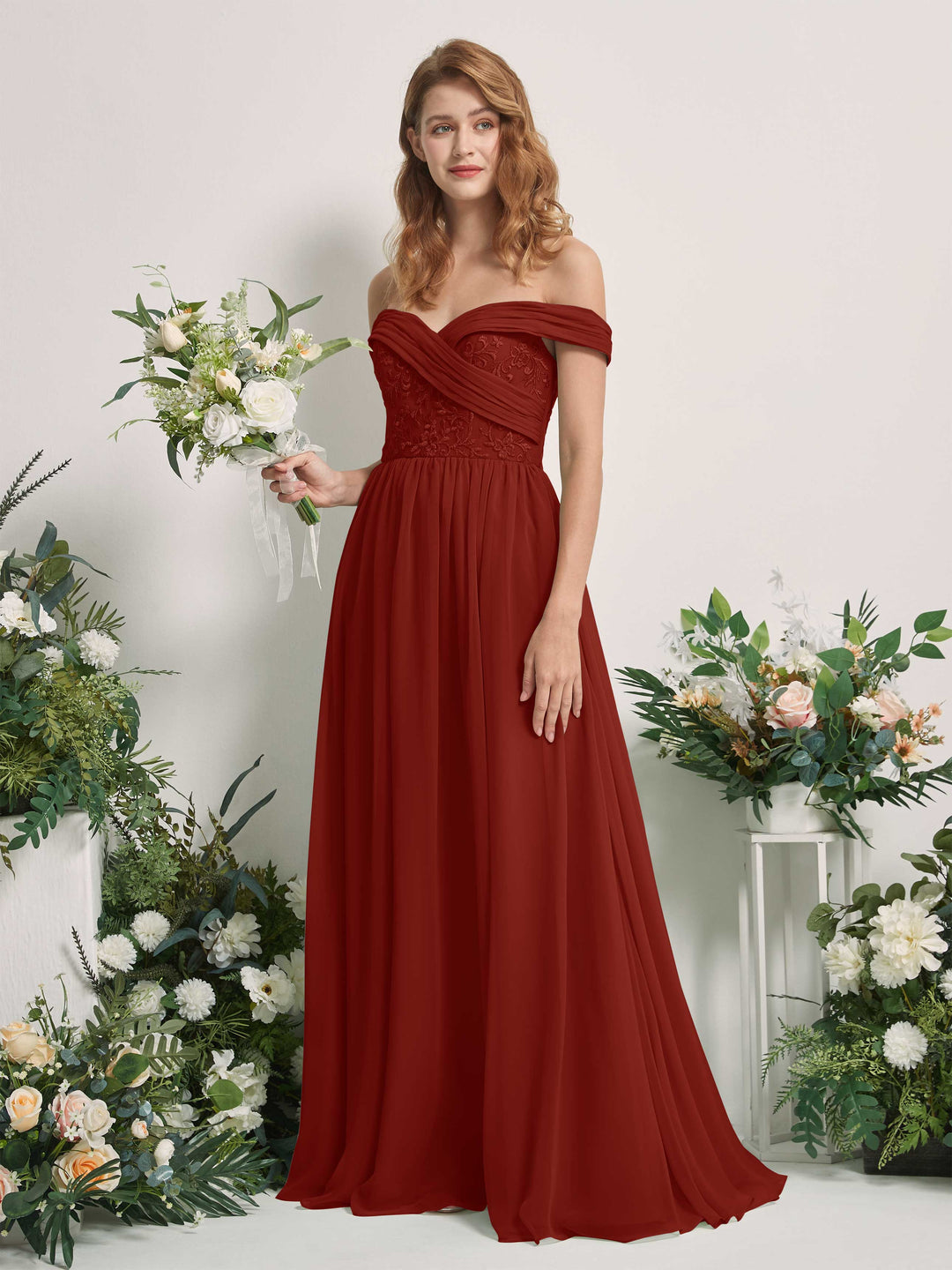 Carlyna Robe Trapèze Épaule Dénudée Longueur Ras du Sol Brodée Robes de Demoiselle d&
