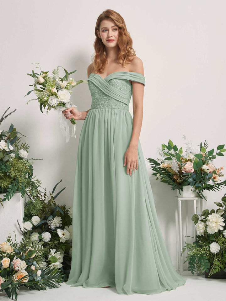 Carlyna Robe Trapèze Épaule Dénudée Longueur Ras du Sol Brodée Robes de Demoiselle d&