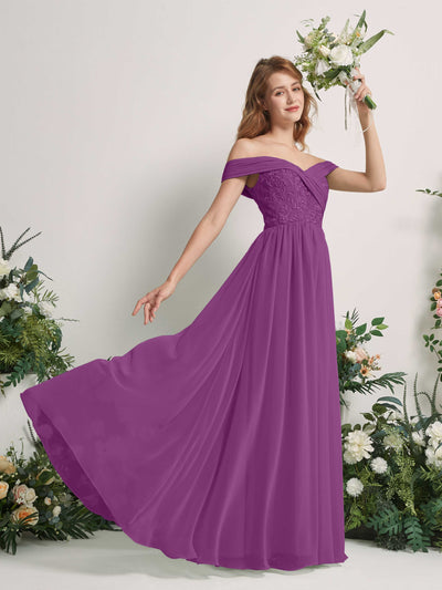 Carlyna Robe Trapèze Épaule Dénudée Longueur Ras du Sol Brodée Robes de Demoiselle d'honneur Violet #couleur_violet