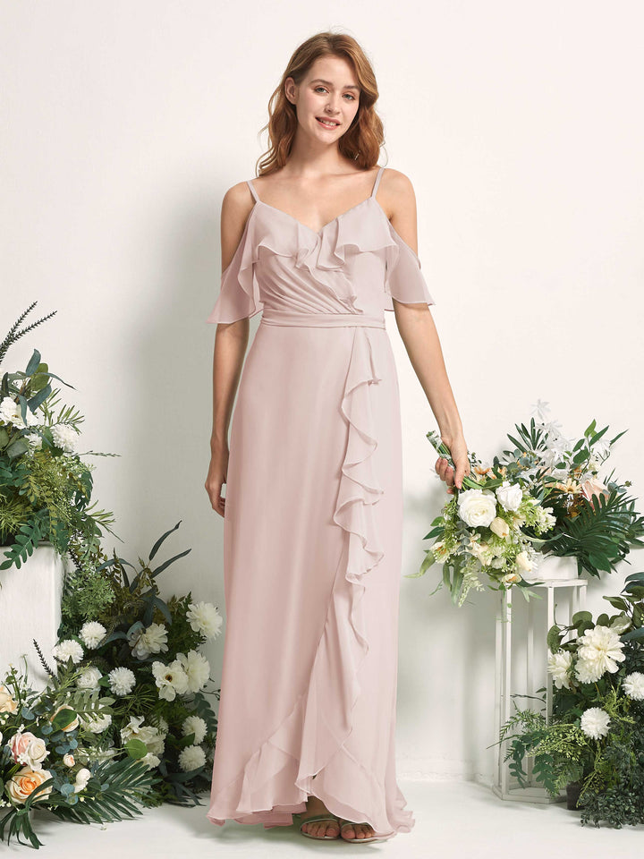 Carlyna Robe Trapèze Épaule Dénudée Longueur ras du sol Mousseline Demoiselle d&