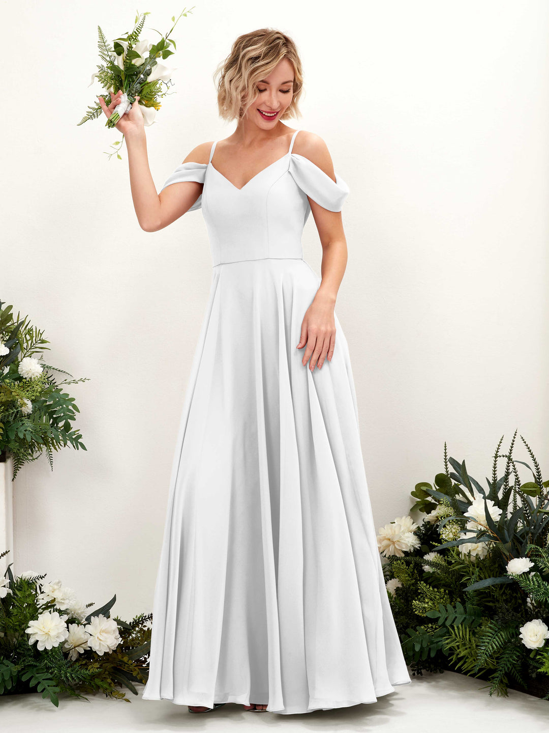 Carlyna Robe trapèze Épaule Dénudée Longueur ras du sol Mousseline demoiselle d&