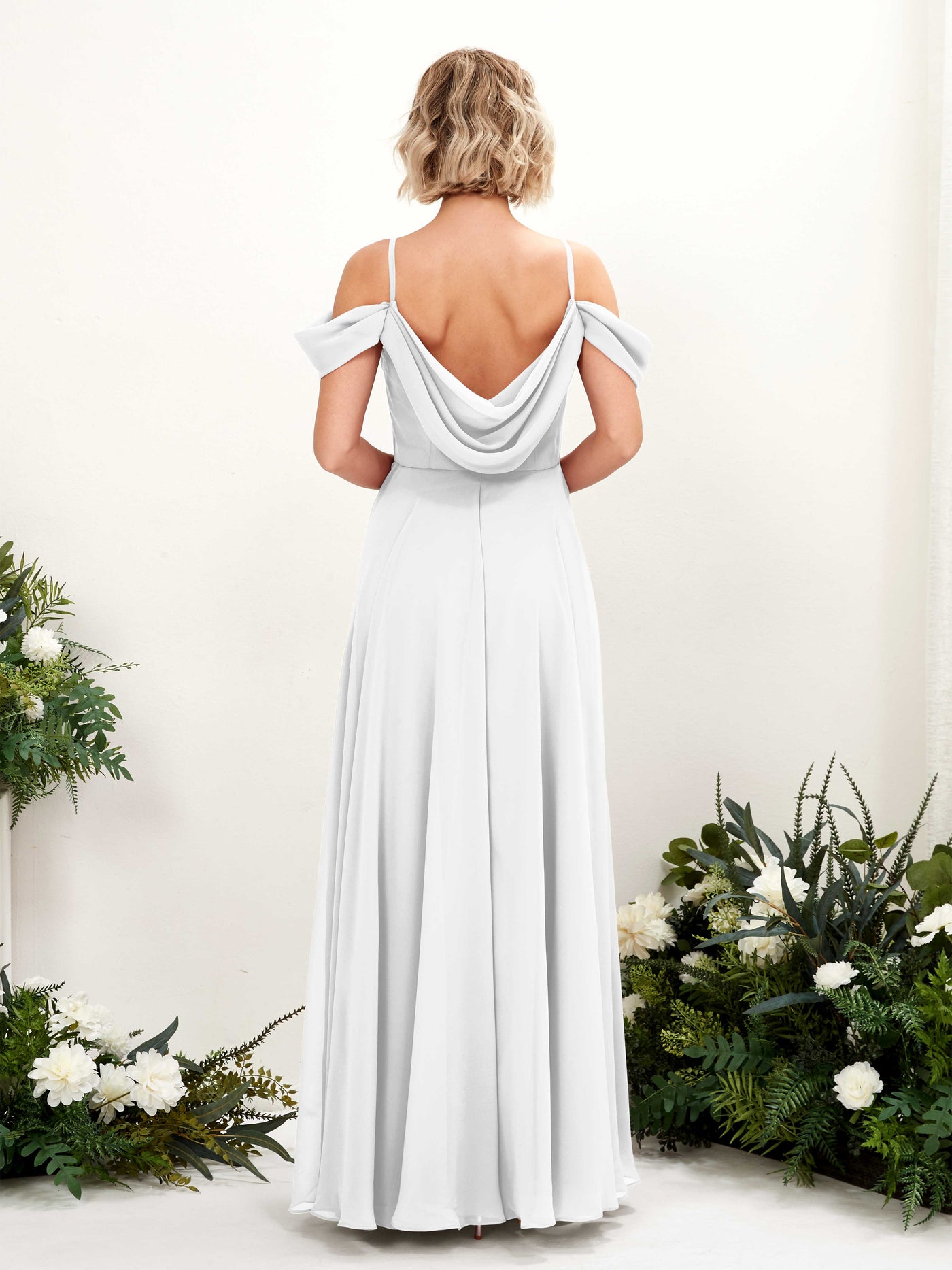 Carlyna Robe trapèze Épaule Dénudée Longueur ras du sol Mousseline demoiselle d'honneur Blanc #couleur_blanc