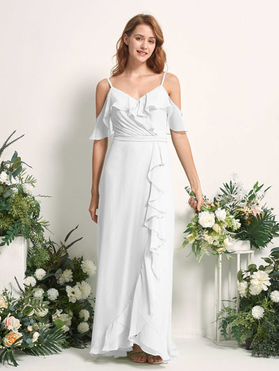 Carlyna Robe Trapèze Épaule Dénudée Longueur ras du sol Mousseline Demoiselle d'honneur Blanc #couleur_blanc