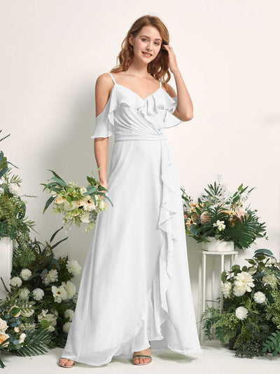 Carlyna Robe Trapèze Épaule Dénudée Longueur ras du sol Mousseline Demoiselle d'honneur Blanc #couleur_blanc
