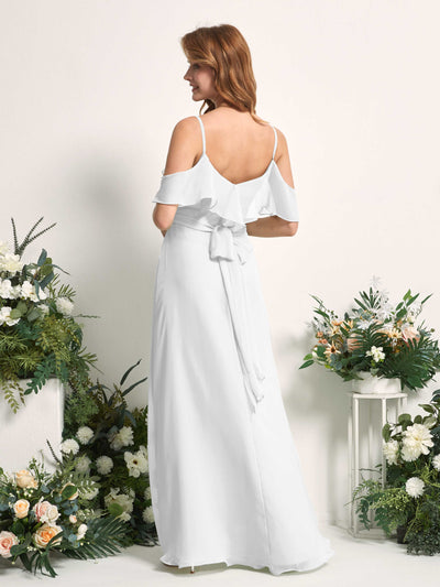 Carlyna Robe Trapèze Épaule Dénudée Longueur ras du sol Mousseline Demoiselle d'honneur Blanc #couleur_blanc