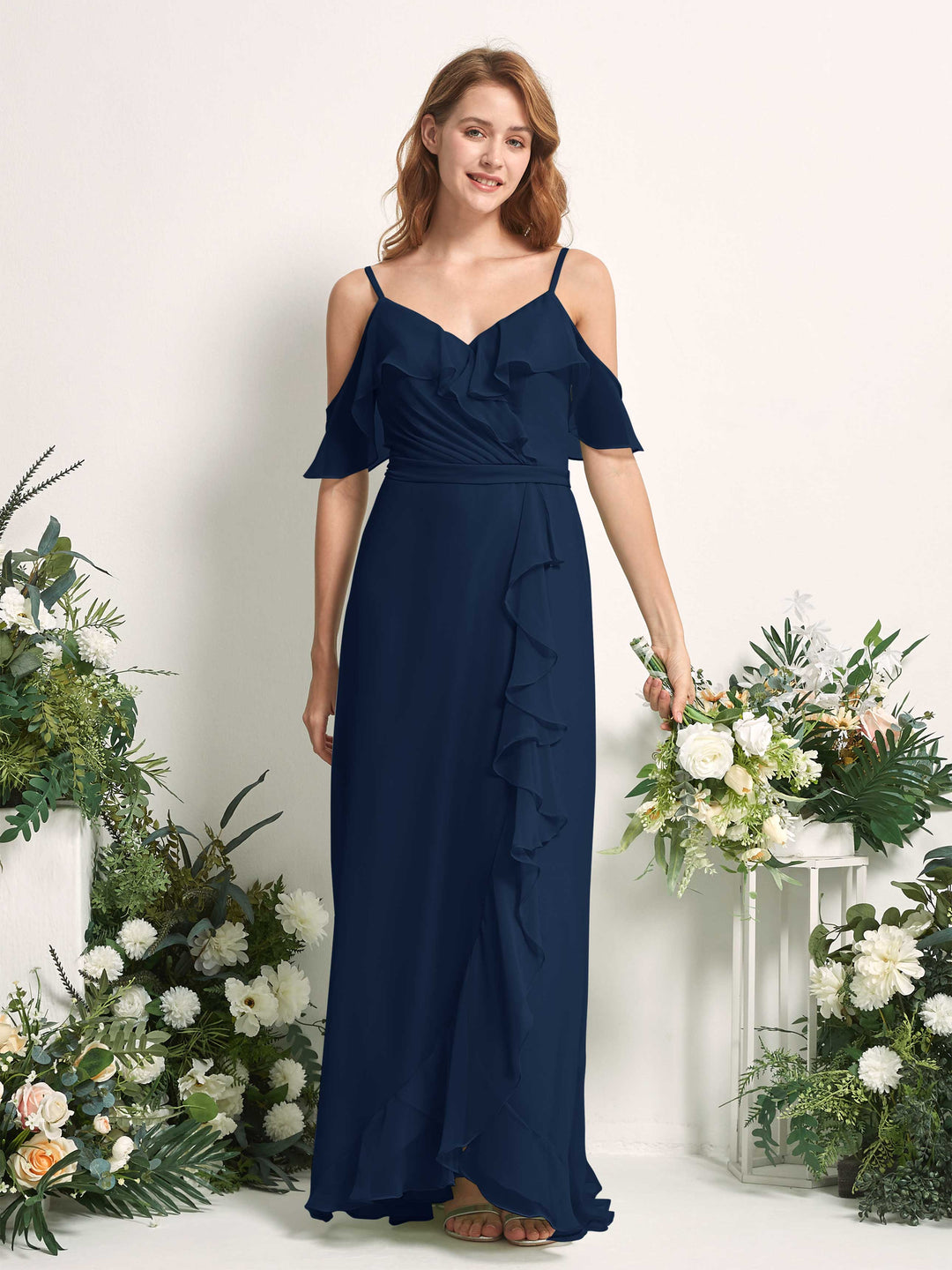 Carlyna Robe Trapèze Épaule Dénudée Longueur ras du sol Mousseline Demoiselle d&