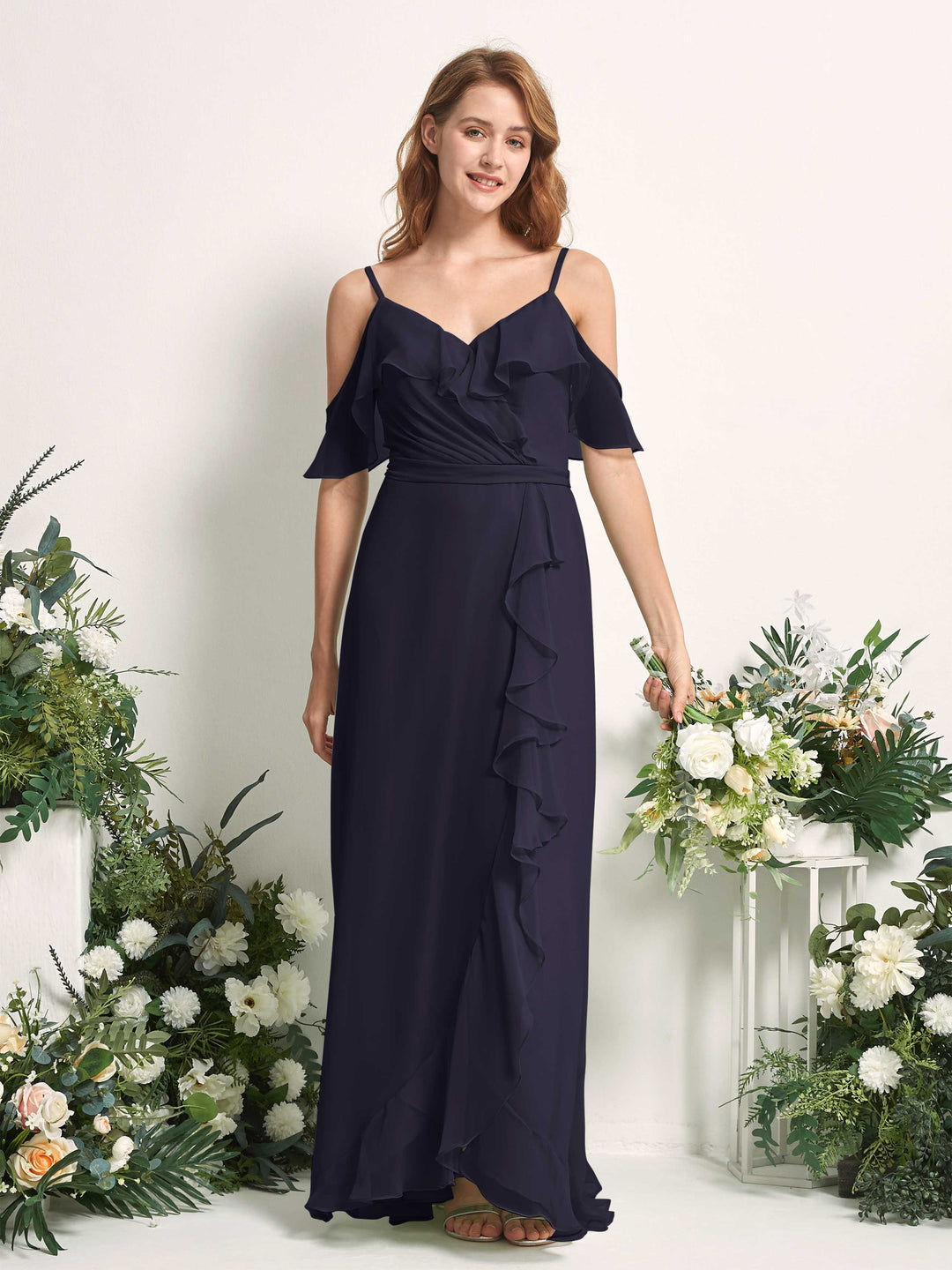 Carlyna Robe Trapèze Épaule Dénudée Longueur ras du sol Mousseline Demoiselle d&