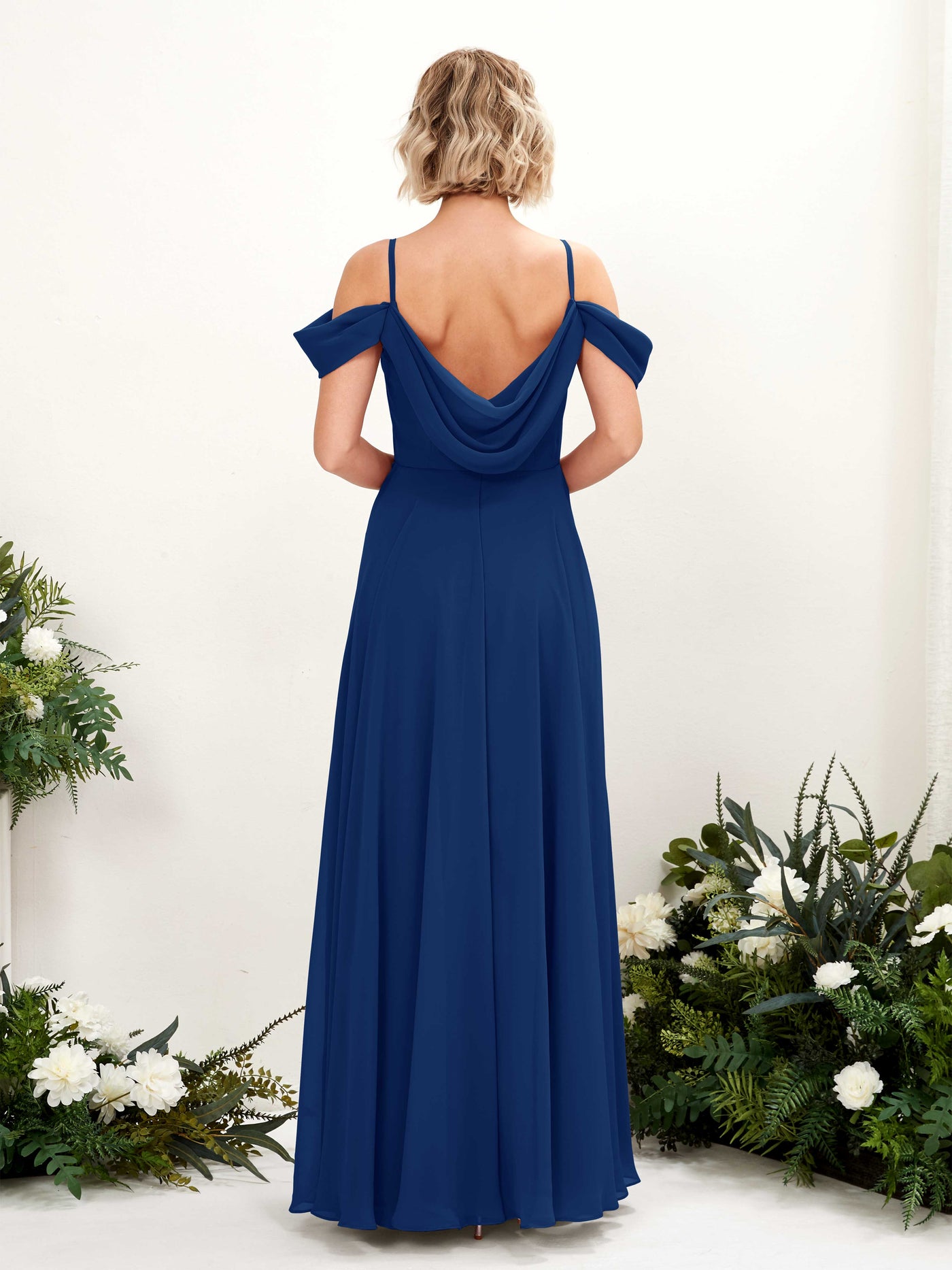 Carlyna Robe trapèze Épaule Dénudée Longueur ras du sol Mousseline demoiselle d'honneur Bleu Roi #couleur_bleu-roi