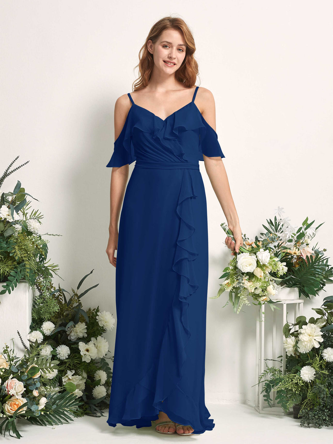 Carlyna Robe Trapèze Épaule Dénudée Longueur ras du sol Mousseline Demoiselle d&
