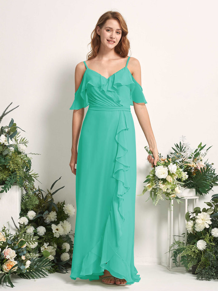 Carlyna Robe Trapèze Épaule Dénudée Longueur ras du sol Mousseline Demoiselle d&