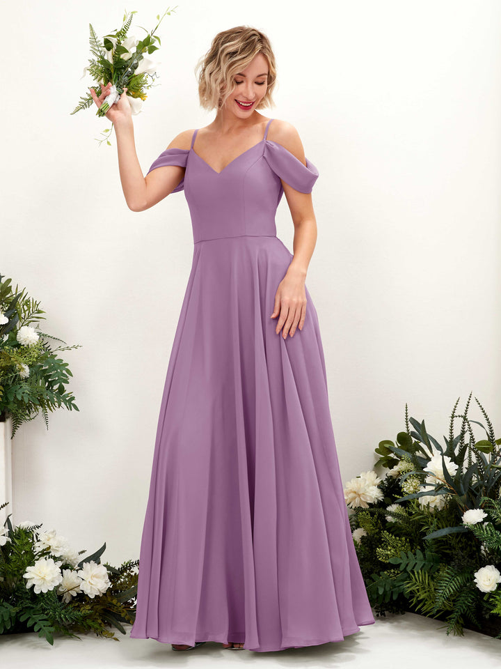 Carlyna Robe trapèze Épaule Dénudée Longueur ras du sol Mousseline demoiselle d&