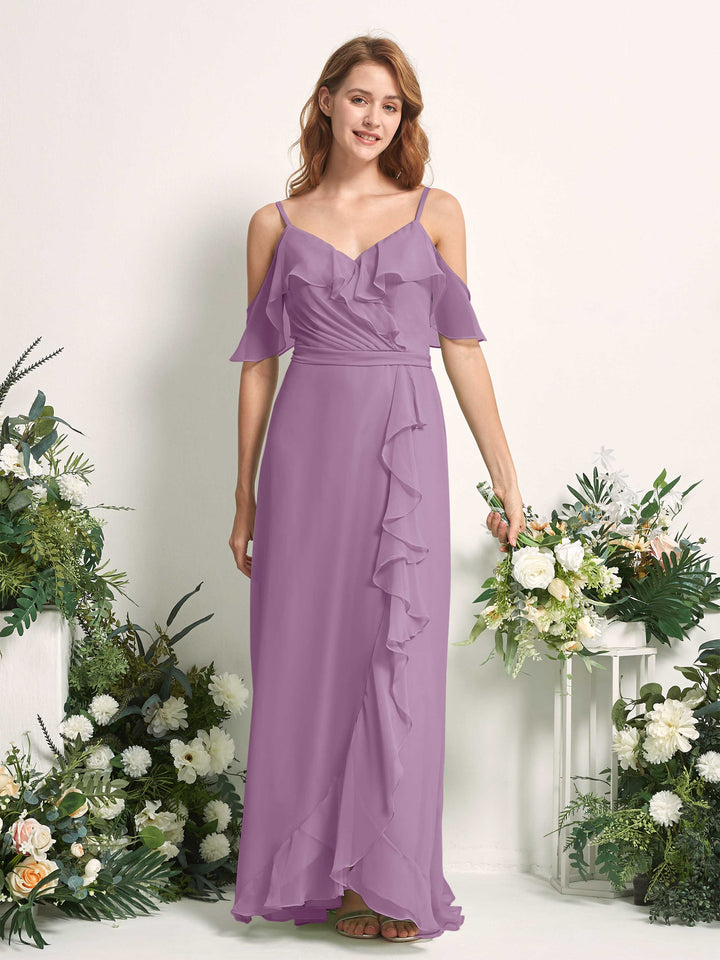 Carlyna Robe Trapèze Épaule Dénudée Longueur ras du sol Mousseline Demoiselle d&
