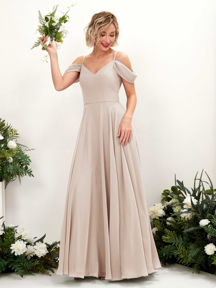 Carlyna Robe trapèze Épaule Dénudée Longueur ras du sol Mousseline demoiselle d&