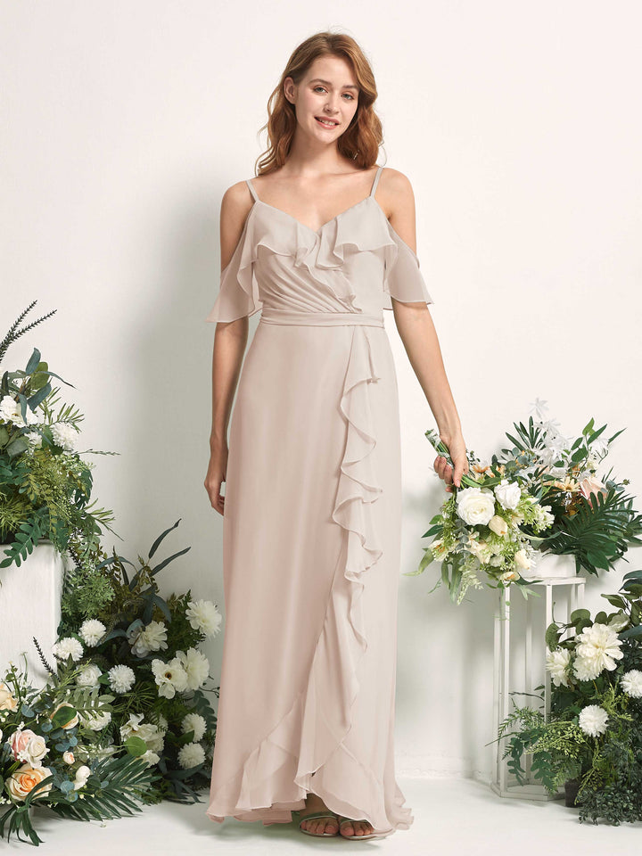 Carlyna Robe Trapèze Épaule Dénudée Longueur ras du sol Mousseline Demoiselle d&