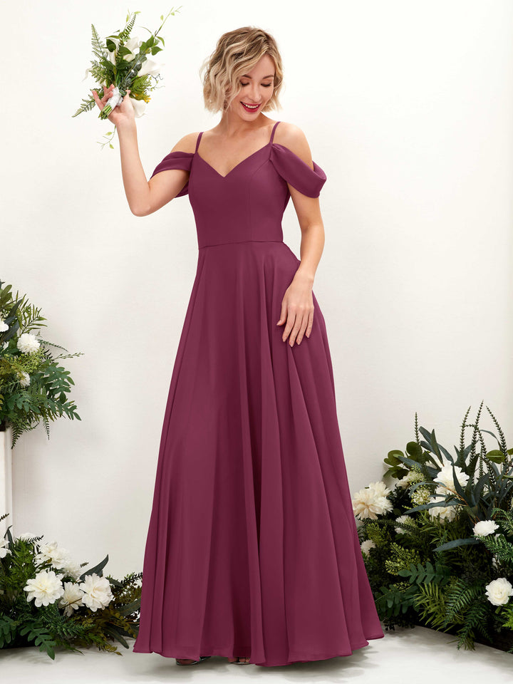 Carlyna Robe trapèze Épaule Dénudée Longueur ras du sol Mousseline demoiselle d&