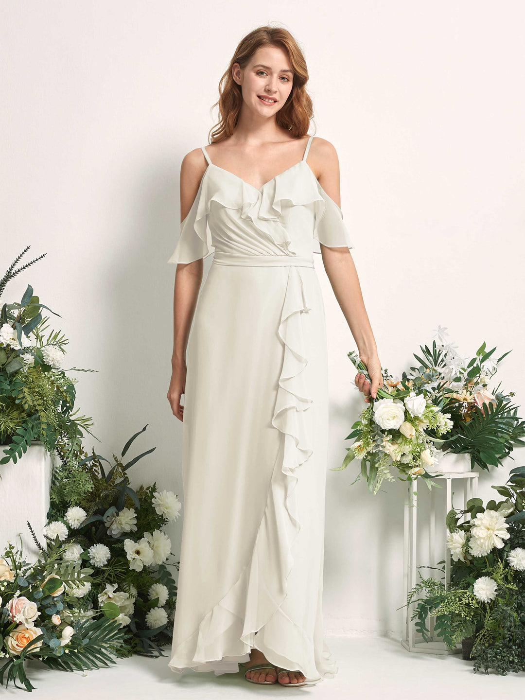 Carlyna Robe Trapèze Épaule Dénudée Longueur ras du sol Mousseline Demoiselle d&