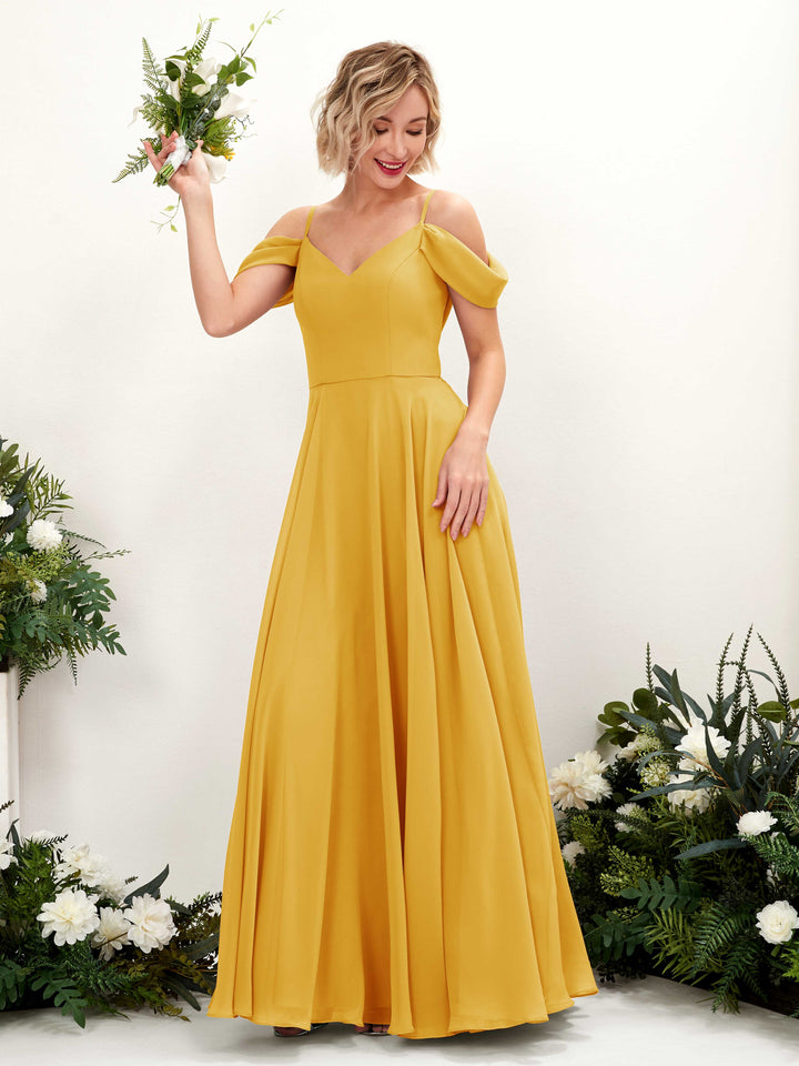 Carlyna Robe trapèze Épaule Dénudée Longueur ras du sol Mousseline demoiselle d&