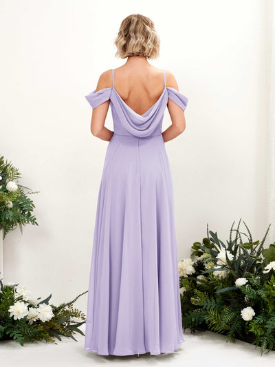Carlyna Robe trapèze Épaule Dénudée Longueur ras du sol Mousseline demoiselle d'honneur Lilas #couleur_lilas