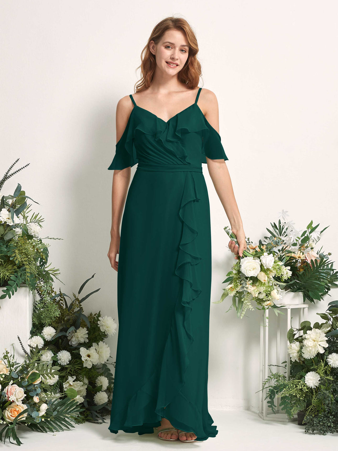 Carlyna Robe Trapèze Épaule Dénudée Longueur ras du sol Mousseline Demoiselle d&