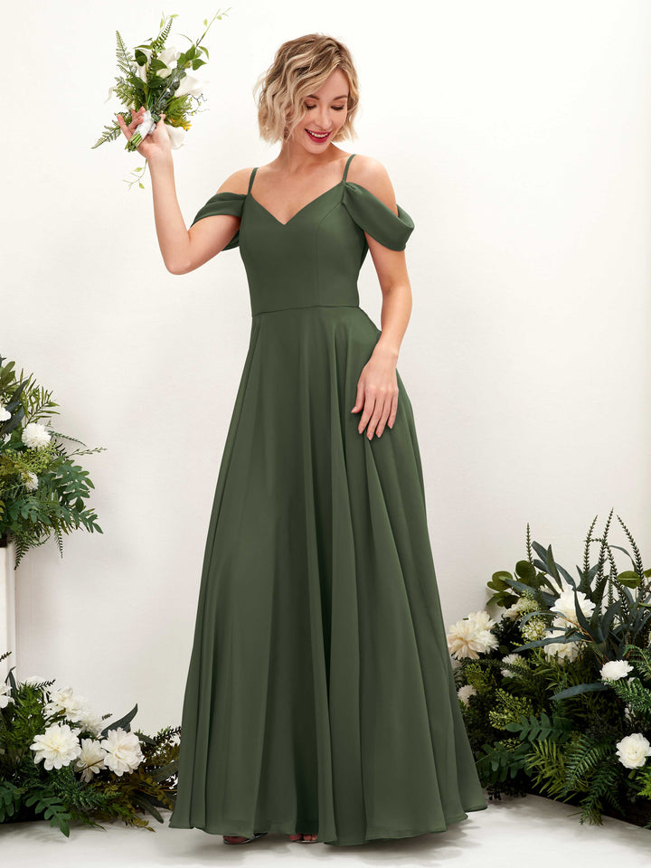 Carlyna Robe trapèze Épaule Dénudée Longueur ras du sol Mousseline demoiselle d&