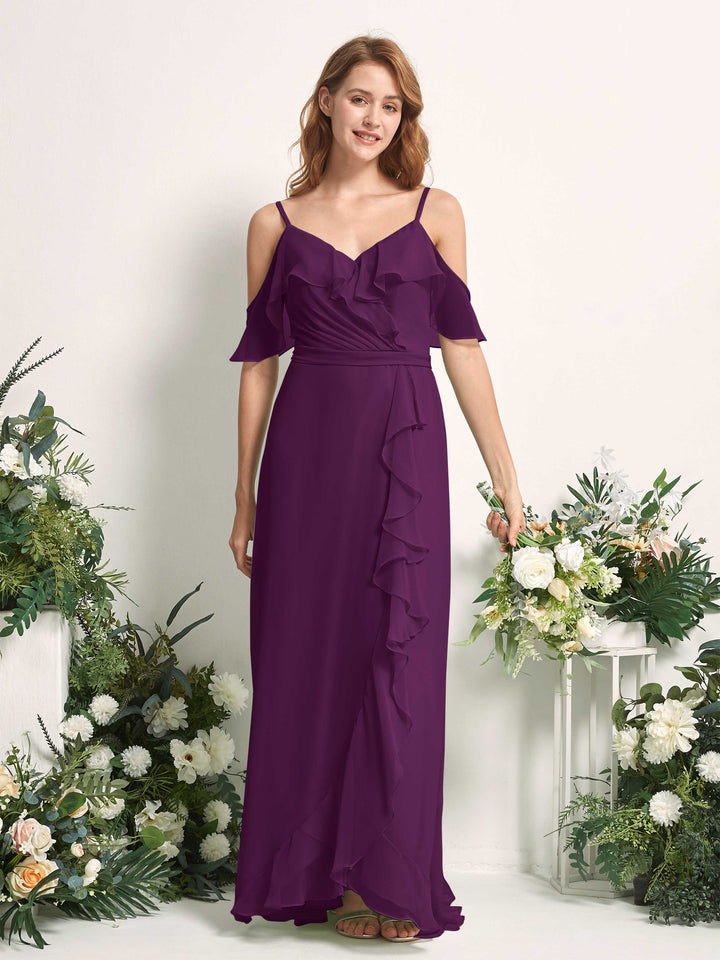 Carlyna Robe Trapèze Épaule Dénudée Longueur ras du sol Mousseline Demoiselle d&