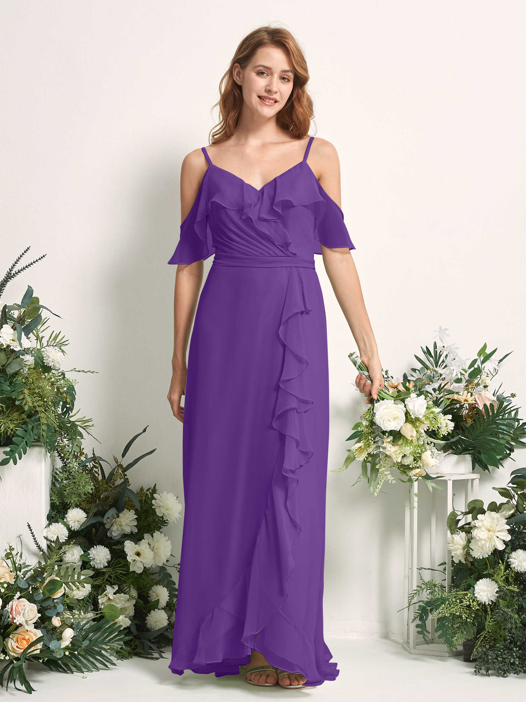 Carlyna Robe Trapèze Épaule Dénudée Longueur ras du sol Mousseline Demoiselle d&