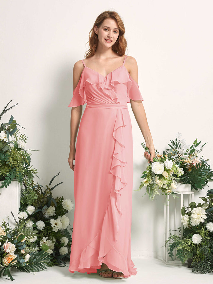 Carlyna Robe Trapèze Épaule Dénudée Longueur ras du sol Mousseline Demoiselle d&