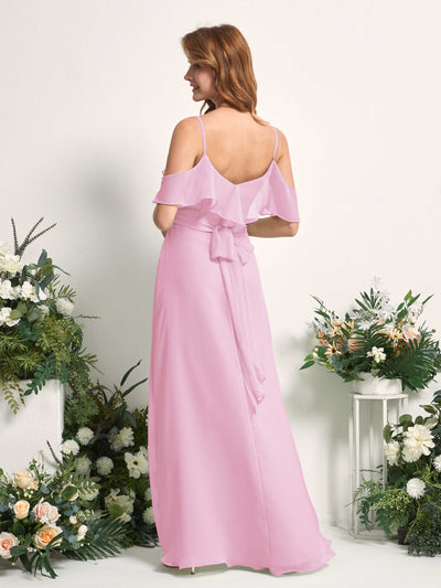 Carlyna Robe Trapèze Épaule Dénudée Longueur ras du sol Mousseline Demoiselle d'honneur Rose Bonbon #couleur_rose-bonbon