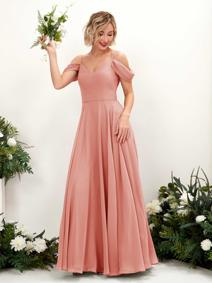 Carlyna Robe trapèze Épaule Dénudée Longueur ras du sol Mousseline demoiselle d&