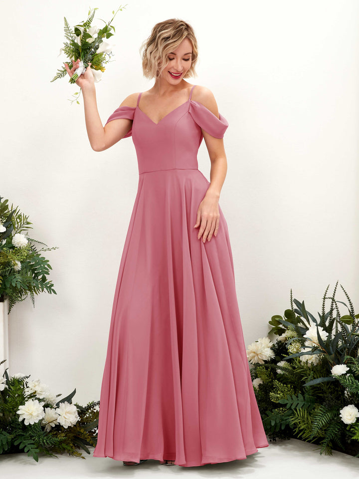 Carlyna Robe trapèze Épaule Dénudée Longueur ras du sol Mousseline demoiselle d&
