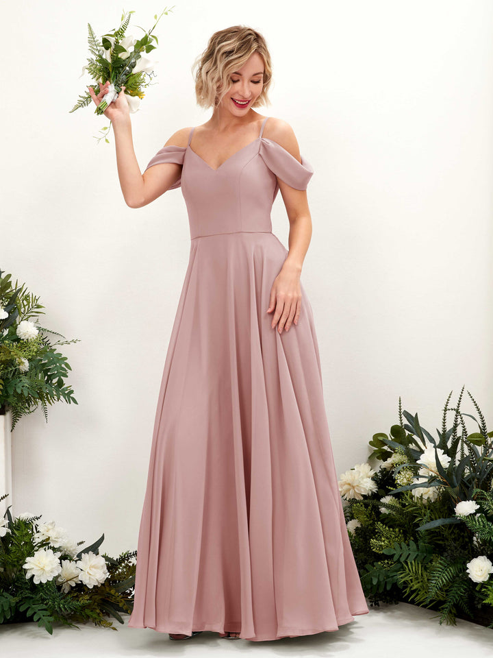 Carlyna Robe trapèze Épaule Dénudée Longueur ras du sol Mousseline demoiselle d&