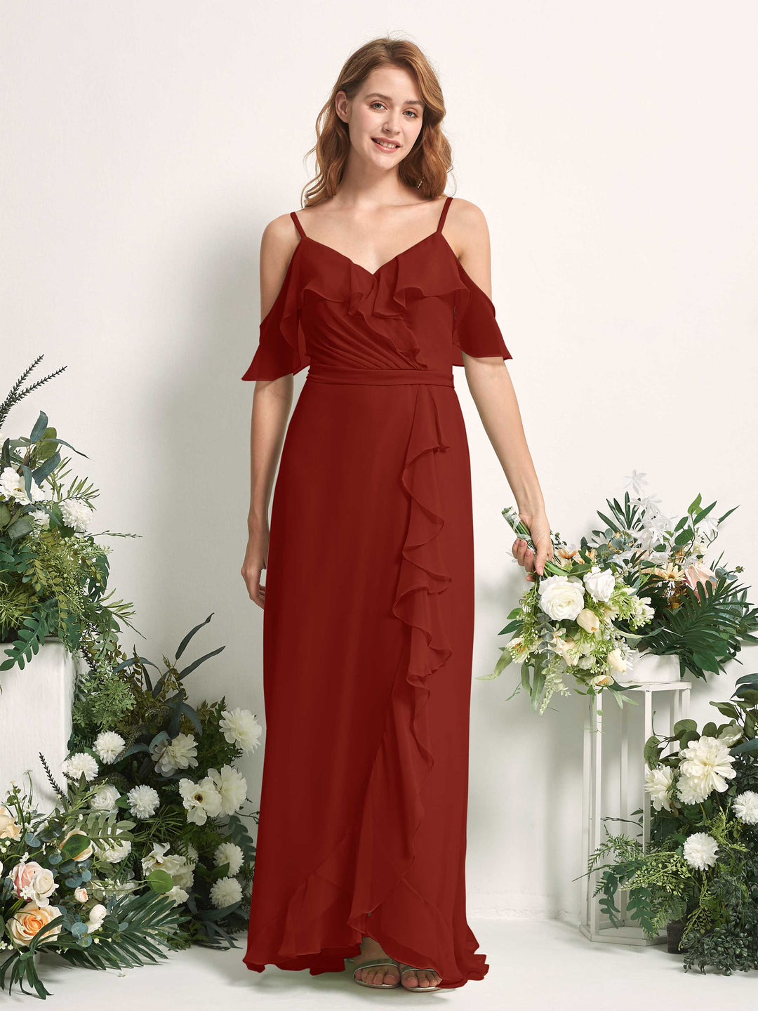 Carlyna Robe Trapèze Épaule Dénudée Longueur ras du sol Mousseline Demoiselle d&