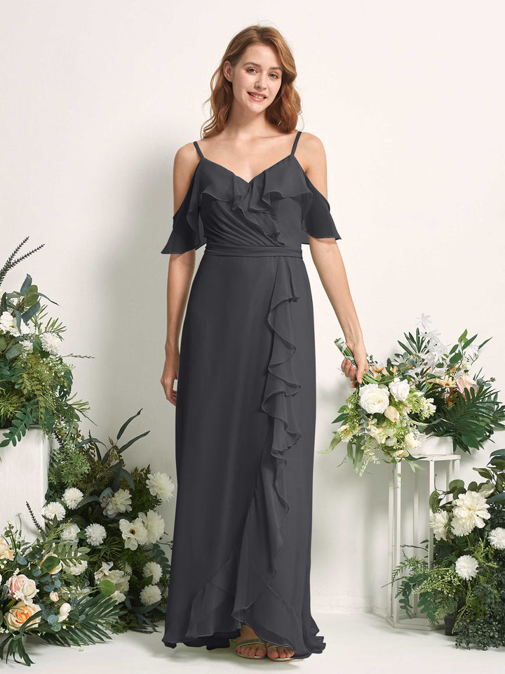 Carlyna Robe Trapèze Épaule Dénudée Longueur ras du sol Mousseline Demoiselle d&