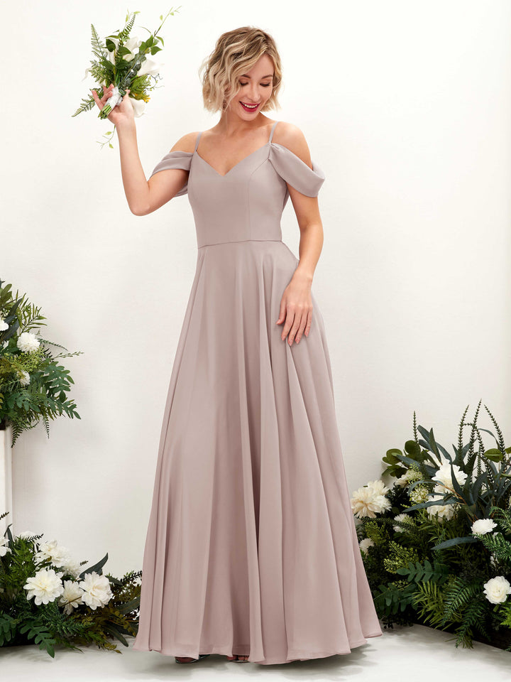Carlyna Robe trapèze Épaule Dénudée Longueur ras du sol Mousseline demoiselle d&