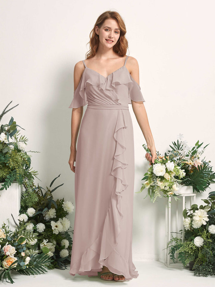 Carlyna Robe Trapèze Épaule Dénudée Longueur ras du sol Mousseline Demoiselle d&