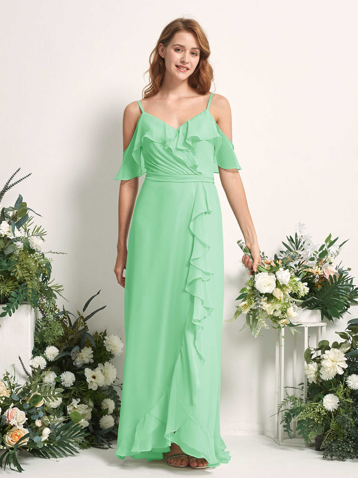 Carlyna Robe Trapèze Épaule Dénudée Longueur ras du sol Mousseline Demoiselle d&