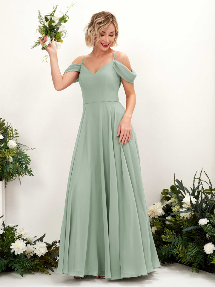 Carlyna Robe trapèze Épaule Dénudée Longueur ras du sol Mousseline demoiselle d&