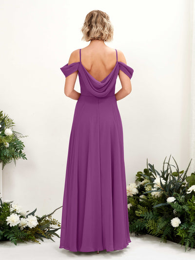 Carlyna Robe trapèze Épaule Dénudée Longueur ras du sol Mousseline demoiselle d'honneur Violet #couleur_violet